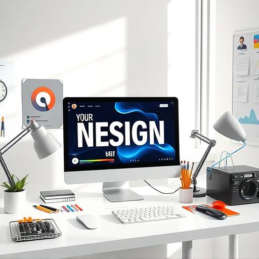 Image d'un espace de travail de design graphique avec un ordinateur et des outils